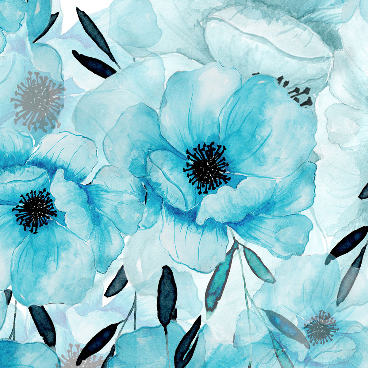 Baby Blue Floral seamless pattern 12x12 rendition image