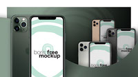 Free PSD mockup of four colors iPhone 11 Pro Max
