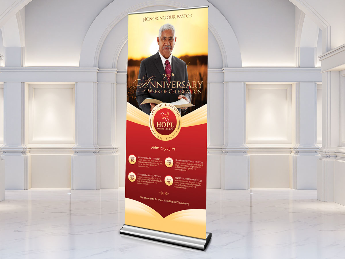 Pastor Anniversary Banner-Red-Gold rendition image