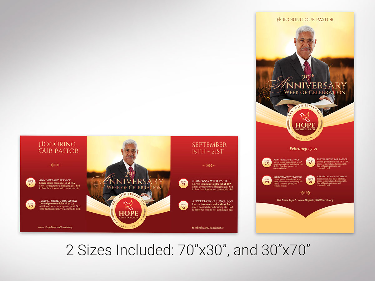 Pastor Anniversary Banner-Red-Gold rendition image