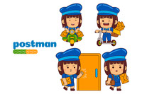 Kids Girl Postman Profession Vector Pack