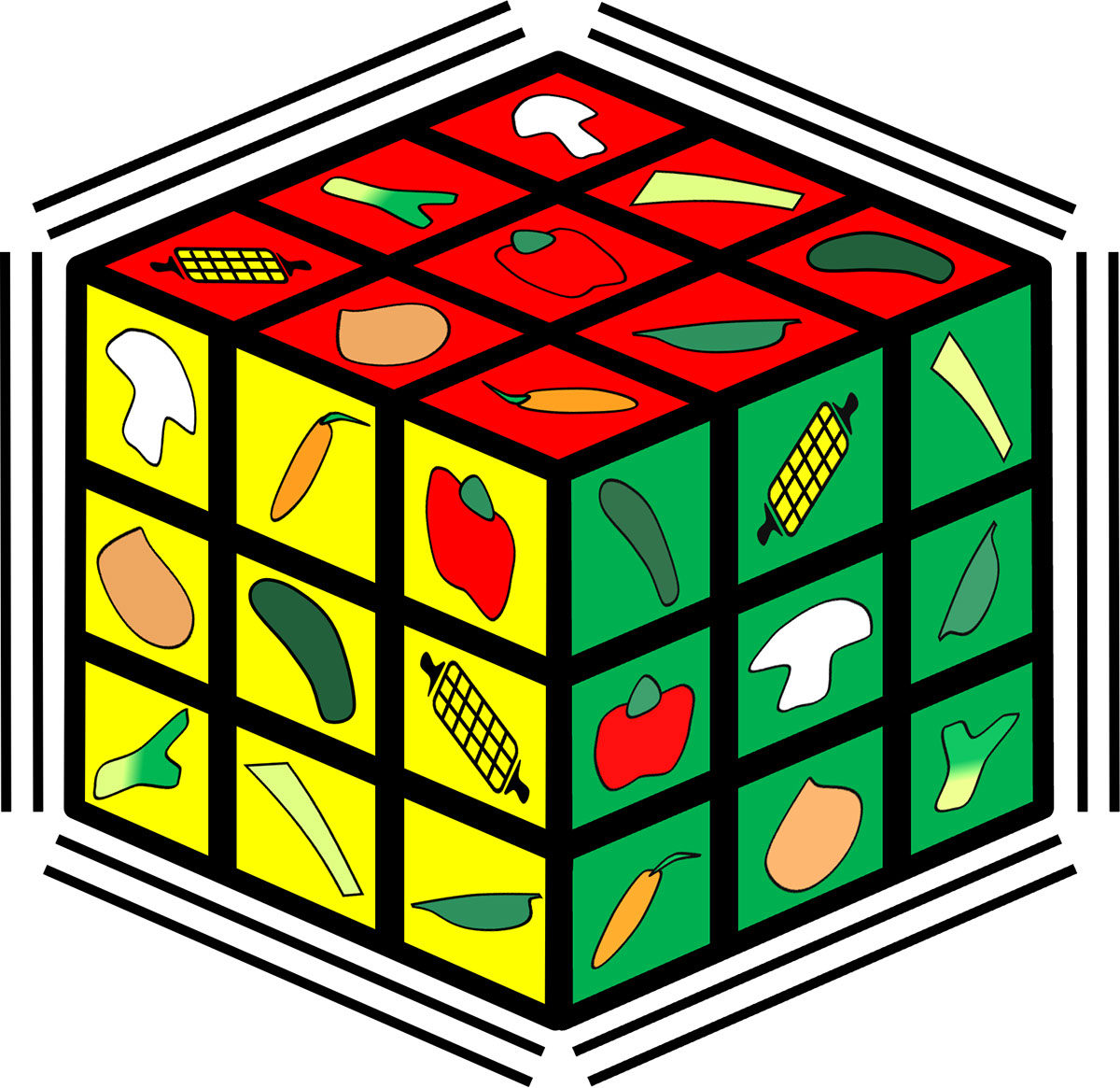 Vegetable puzzle cube logo rendition image