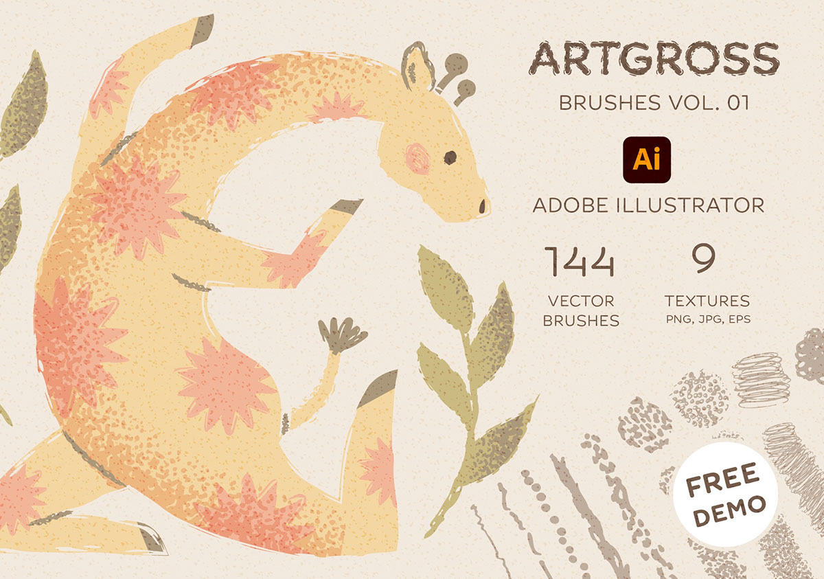 144 Brushes and 9 textures for Adobe Illustrator vector stroke splatter brushes pattern brushes brush set grain dots Digital Download rendition image