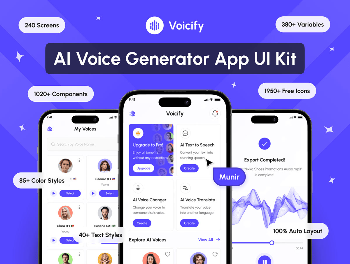 Voicify - AI Voice Generator App UI Kit rendition image