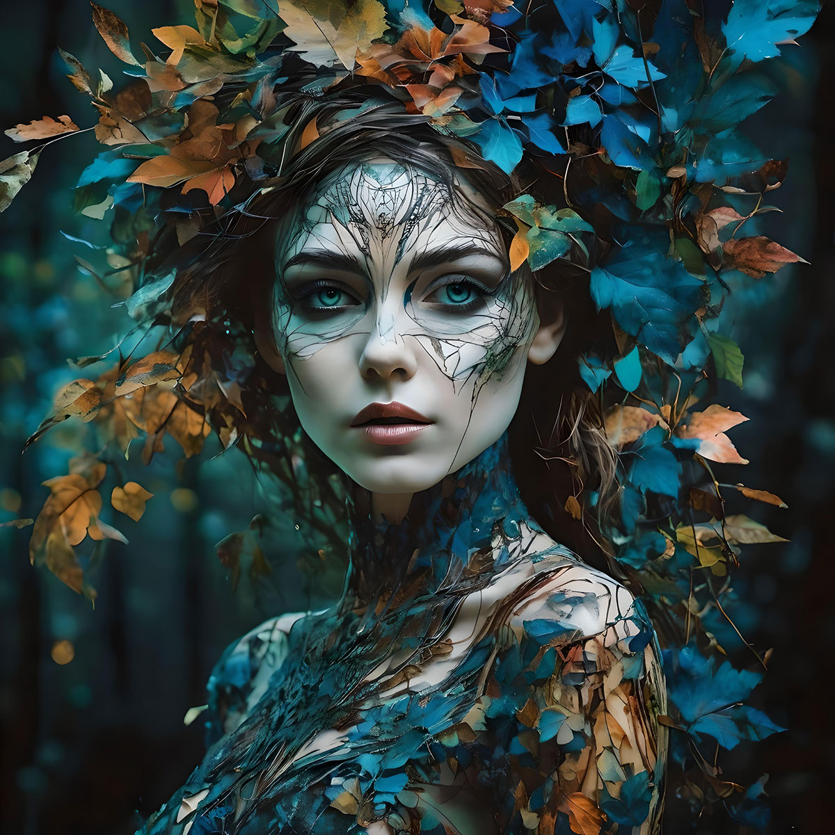 Beautiful Blue Eyed Forest Woman rendition image