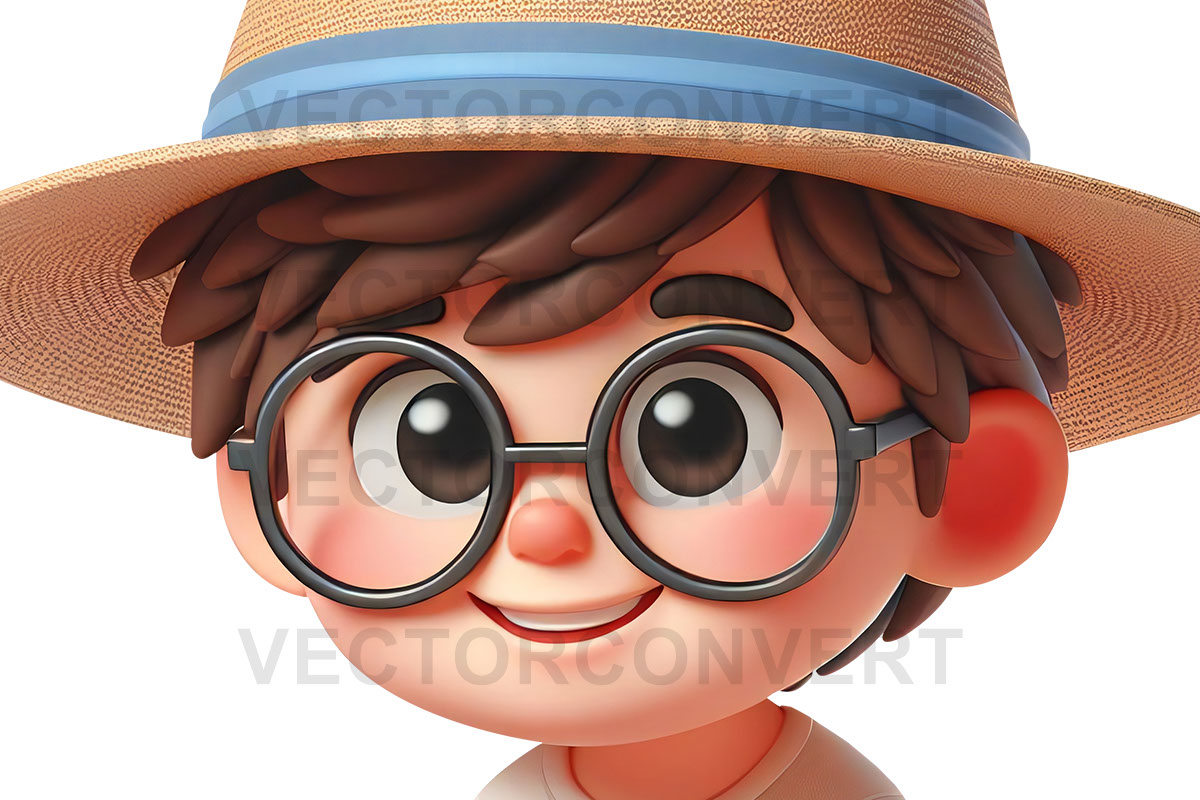 Cute boy kid using laptop 3D model rendition image