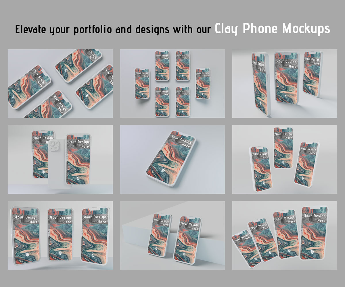 iPhone 14 Clay Mockup 27 Dynamic Pose Scenes rendition image