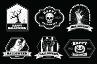 Hand Drawn Halloween Badge Logo Set