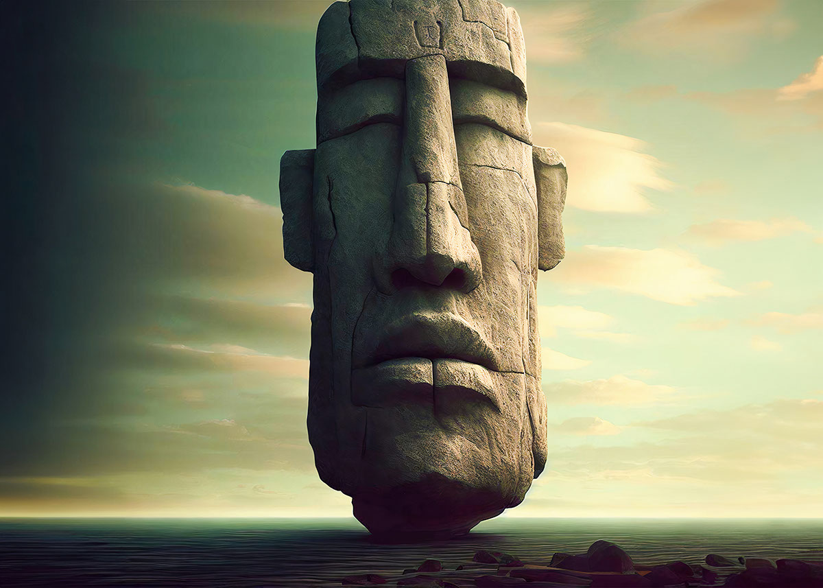 Moai Statue Digital Art rendition image