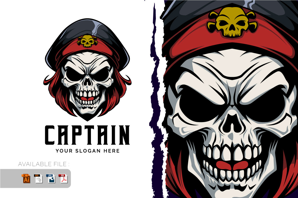 Captain skull mascot logo rendition image
