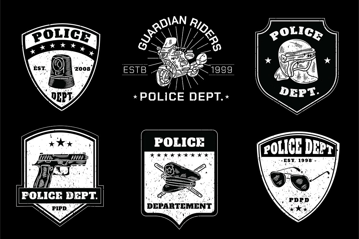 Hand Drawn Police Logo Badge Set rendition image
