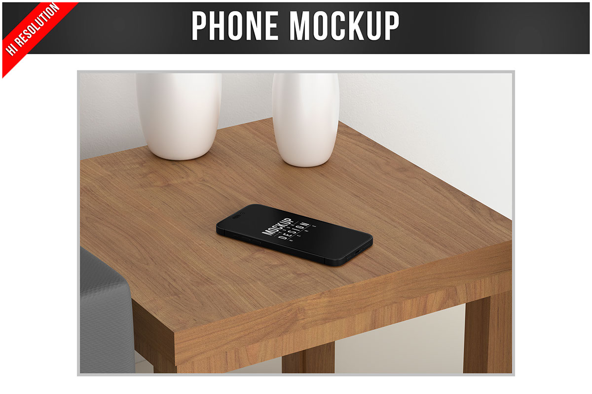 Living Room Mockup with Cell Phone rendition image