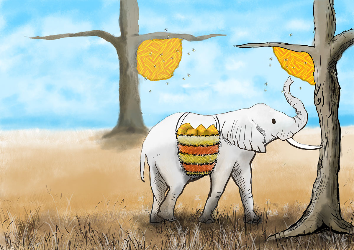 The elephant and the hare rendition image