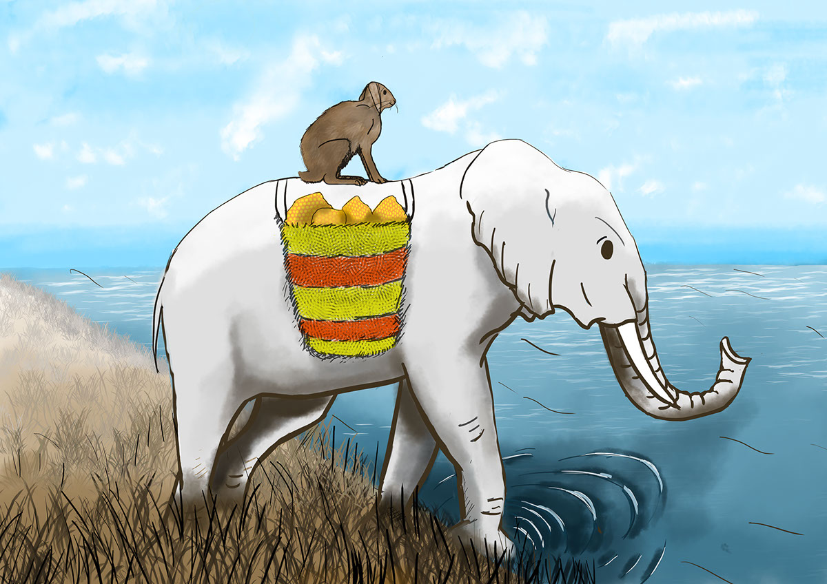 The elephant and the hare rendition image