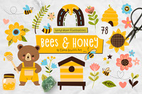 Bees Honey Cartoon Vector Set