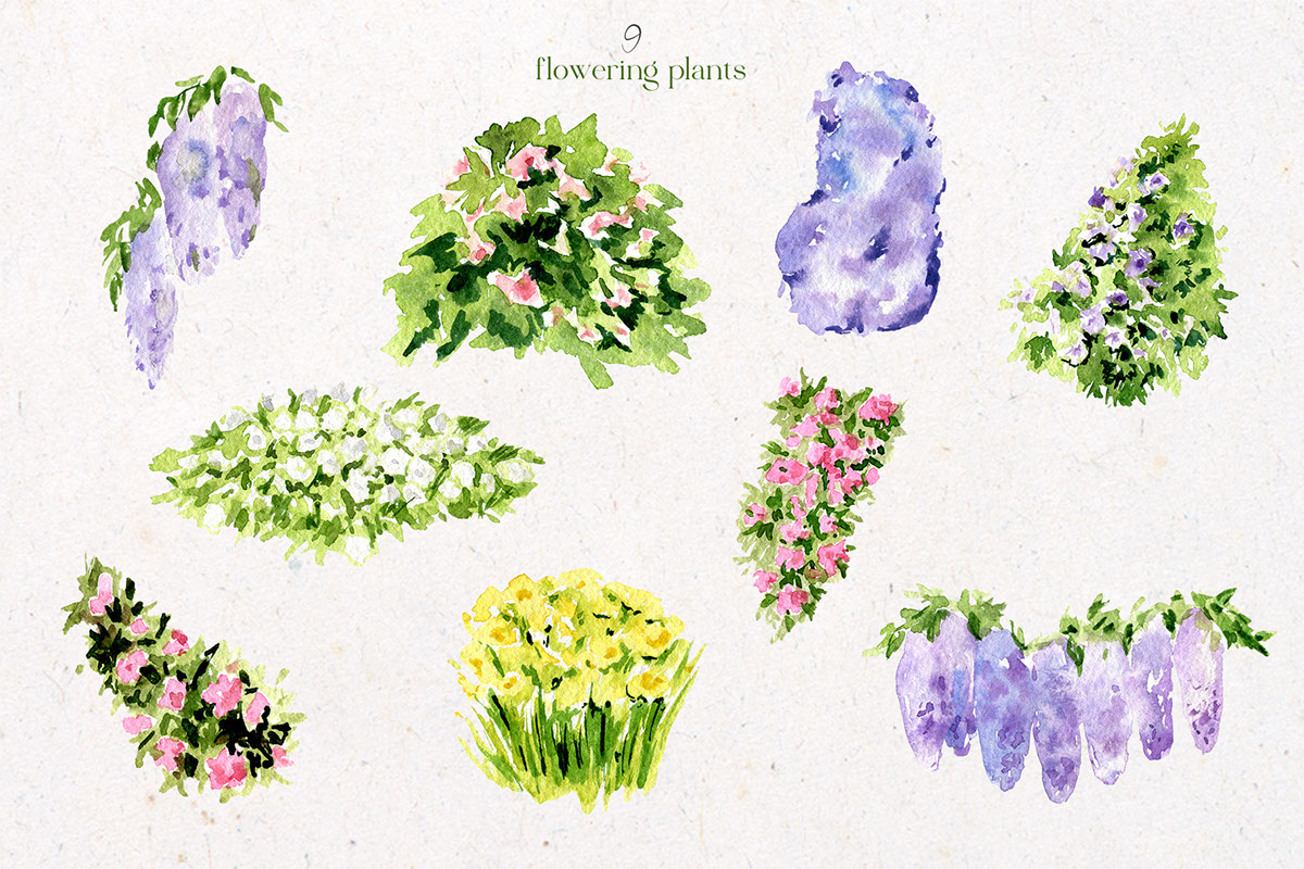 Watercolor Landscape design Flowers rendition image