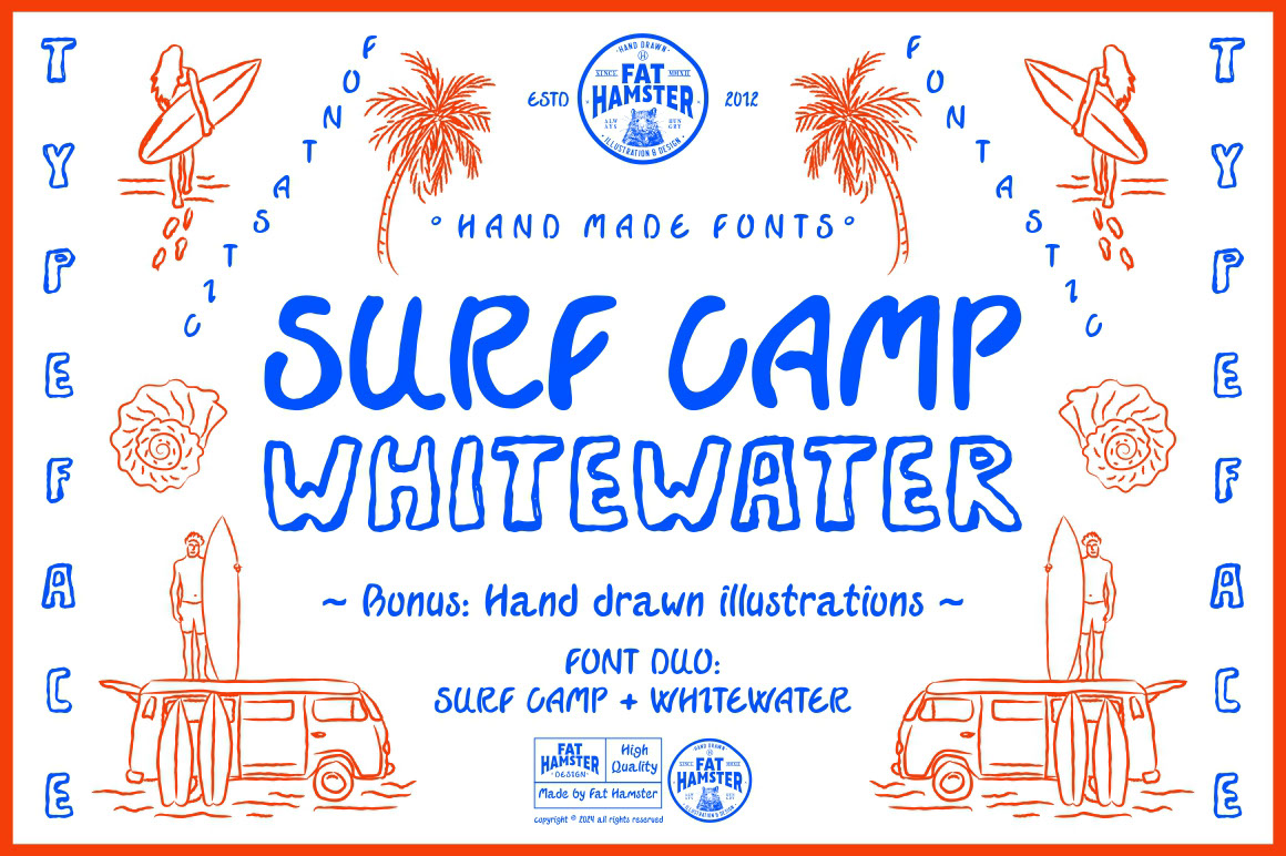 bonus surfing illustrations from Surf Camp font set rendition image