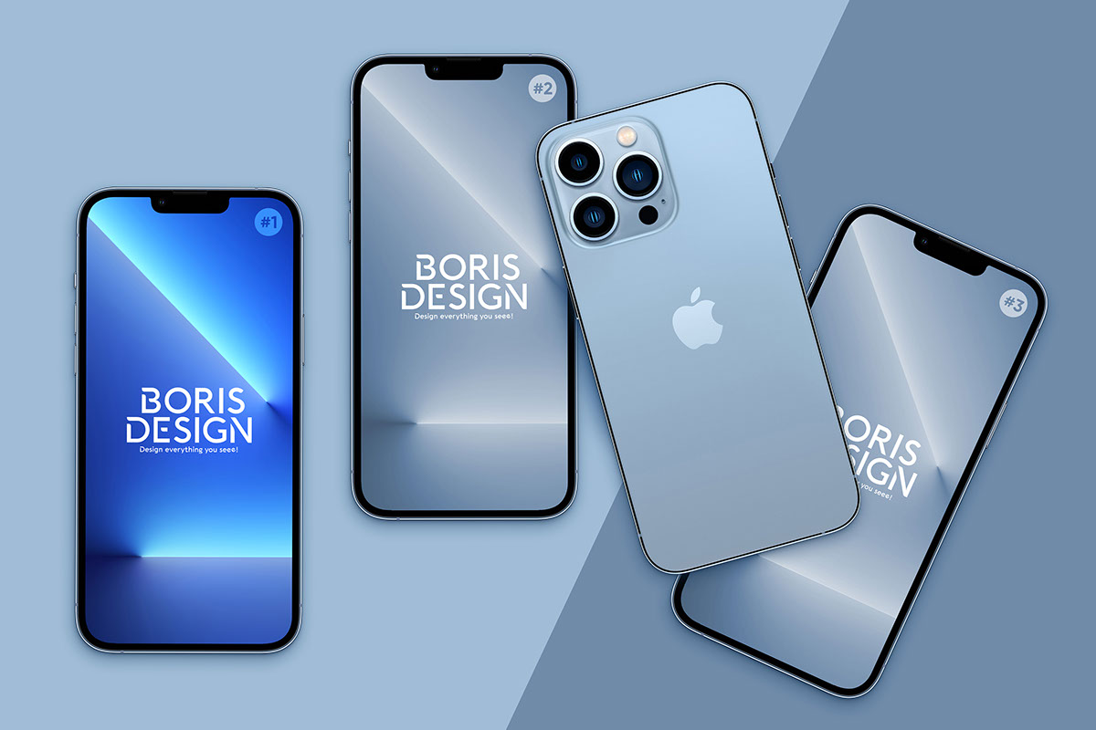 Free PSD Flatlay 2 Of iPhone 13 Pro Max Mockup rendition image