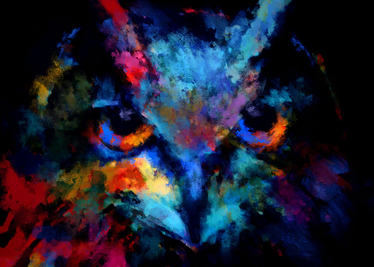 OWL PAINTING rendition image