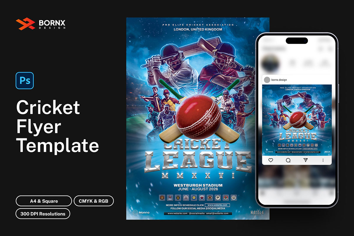 Cricket Flyer Template PSD rendition image