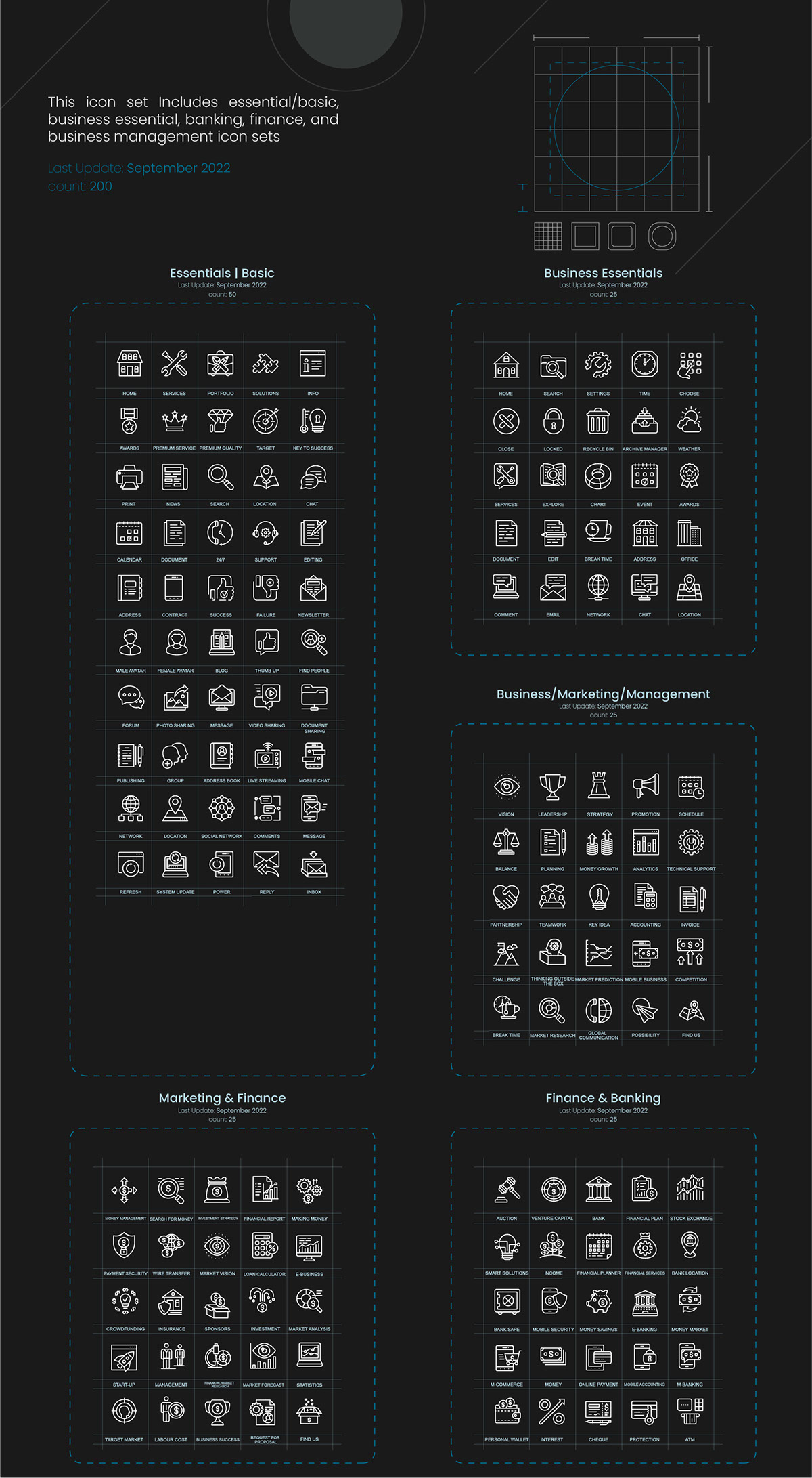 200 Business and Finance Icons Set rendition image