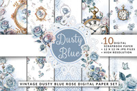 Vintage Dusty Blue Rose Digital Paper