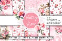 Vintage Valentine Day Rose Digital Paper
