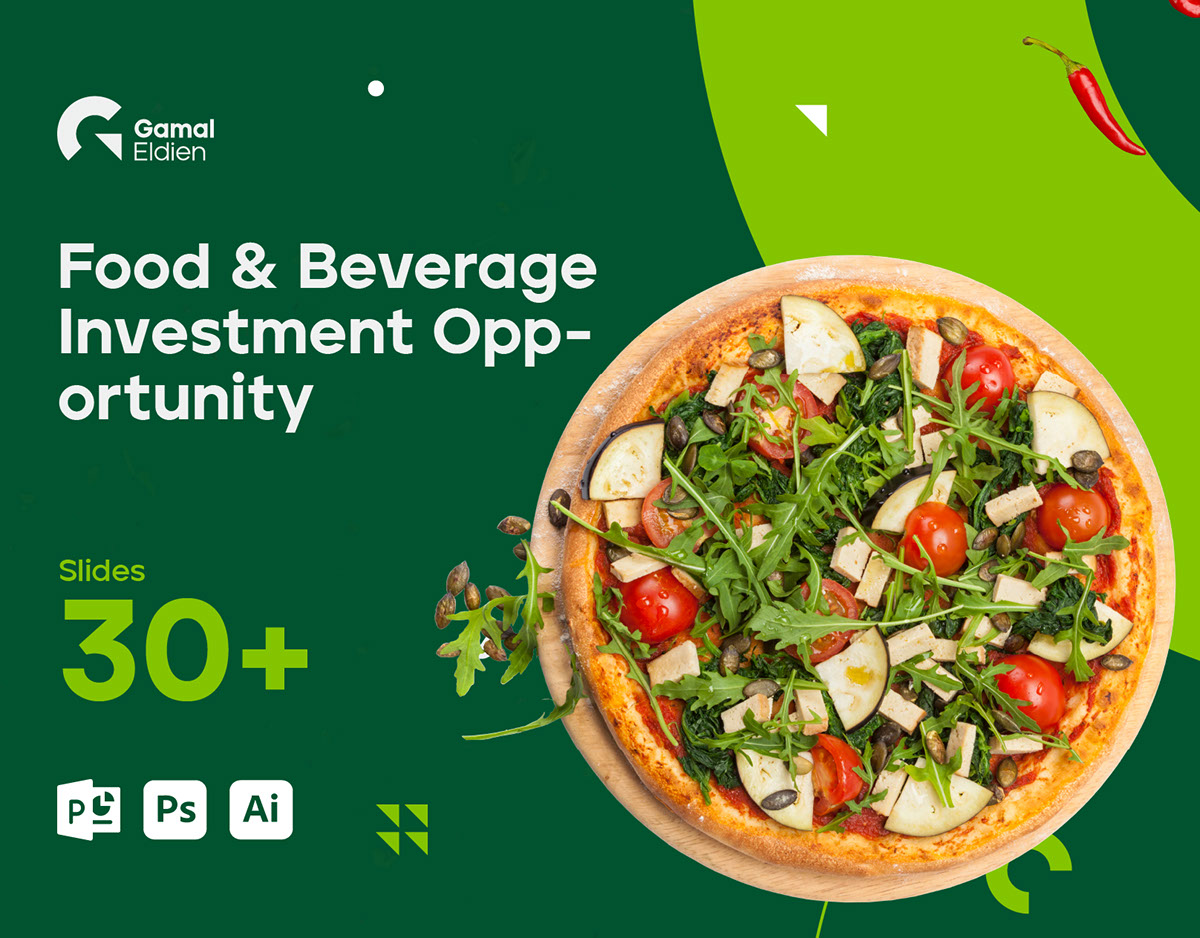 Food and Beverage Pitchdeck Template in Arabic rendition image
