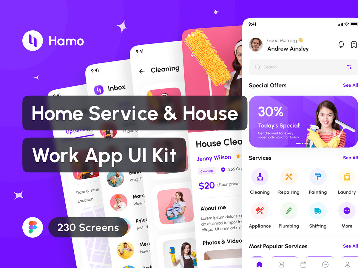 Hamo - Home Service and House Work App UI Kit rendition image