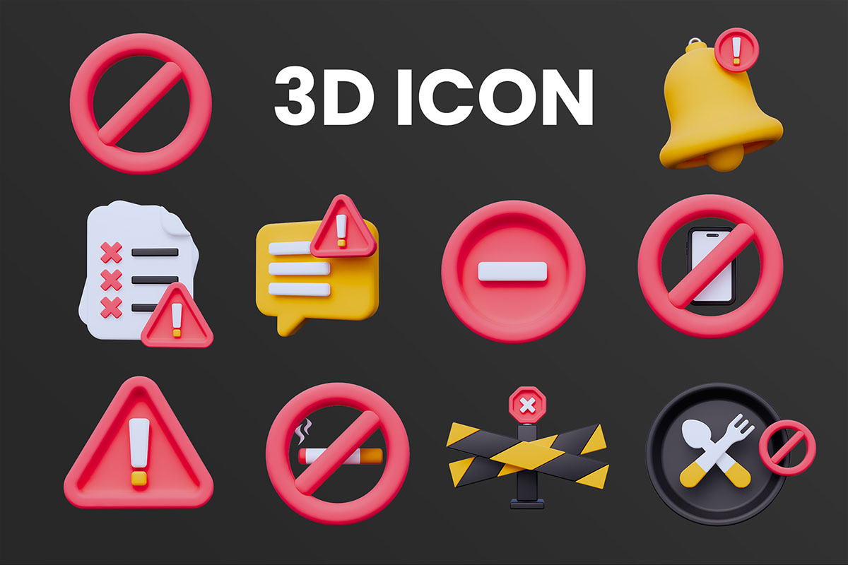 Warning Sign 3D Icon rendition image