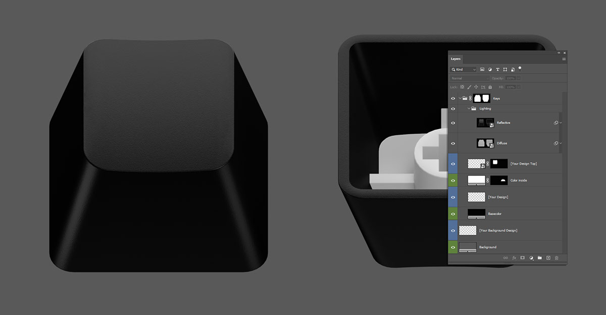 Keycaps Orthographic Mockup rendition image