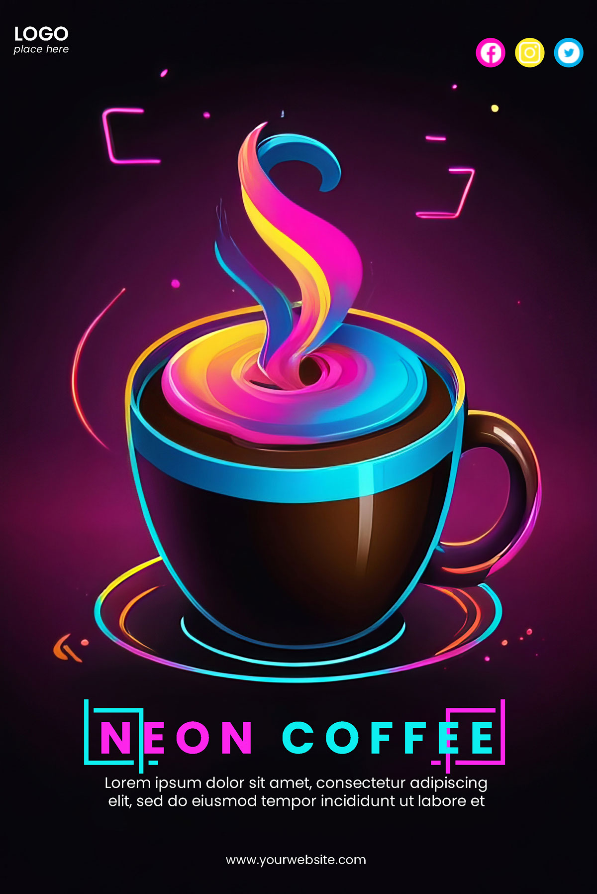 Creative abstract poster with neon Coffee design rendition image