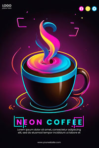 Creative abstract poster with neon Coffee design