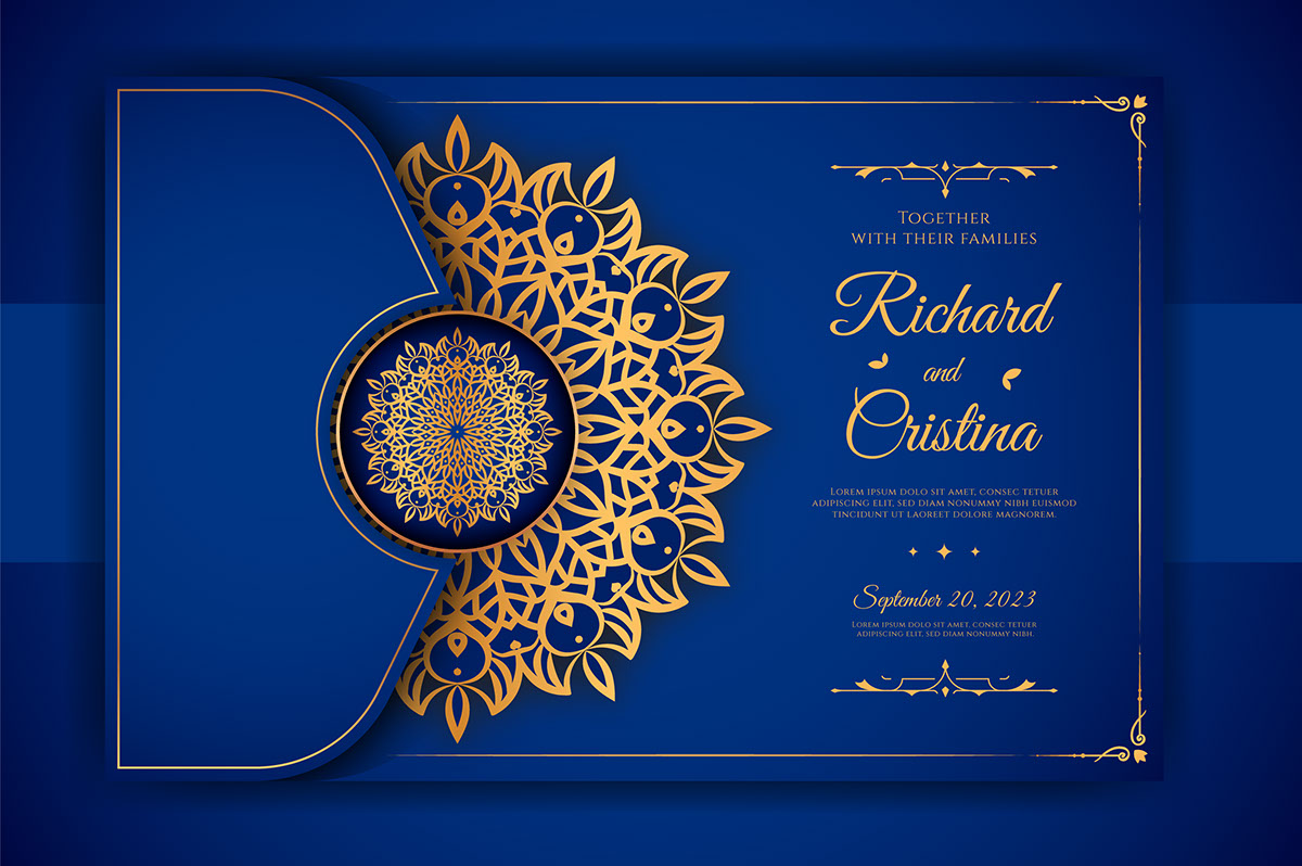 Luxury mandala wedding invitation card template with arabesque pattern arabic islamic background rendition image