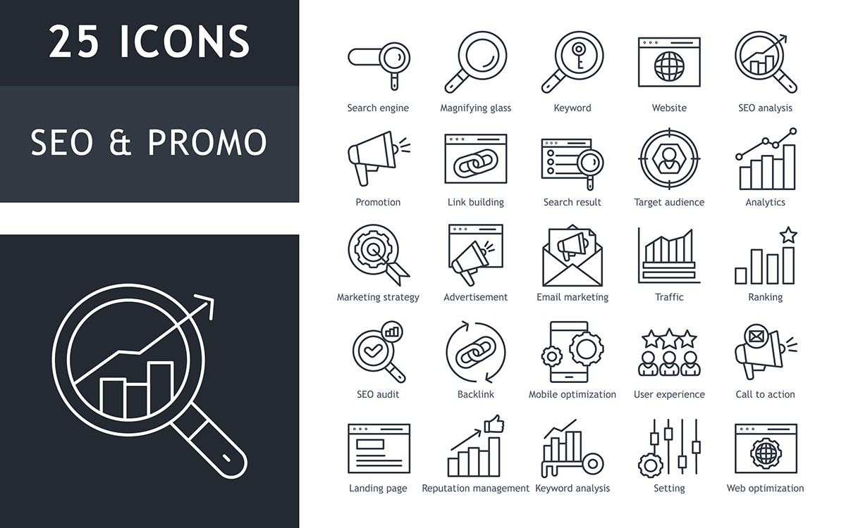 Seo and promotion icon set rendition image