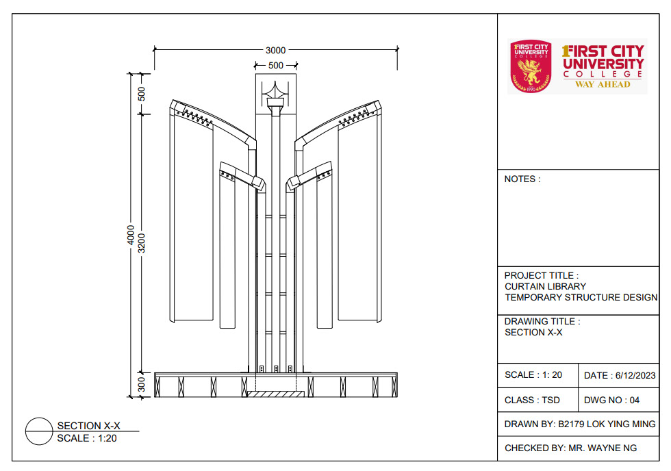 Curtain Library Temporary Installation Gallery Technical Drawing rendition image