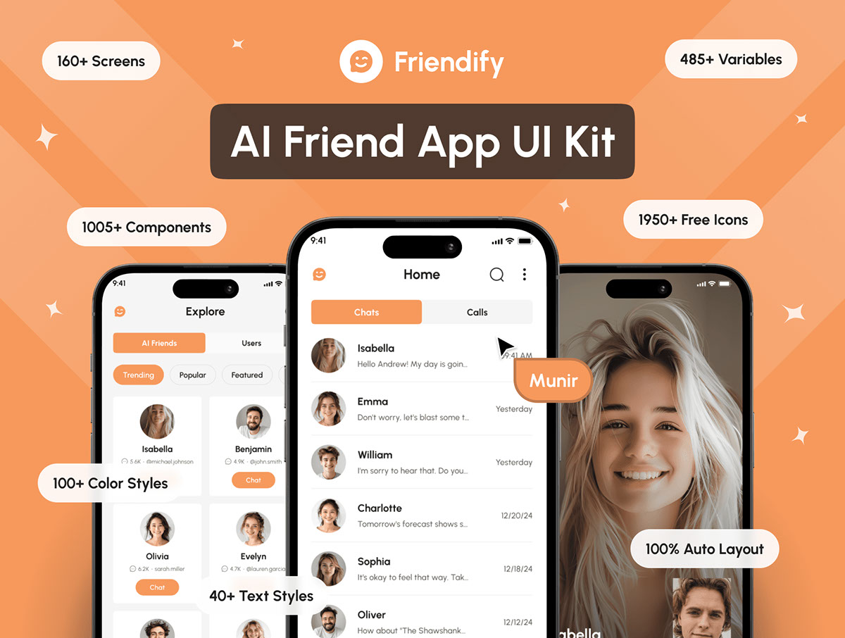 Friendify - AI Friend App UI Kit rendition image