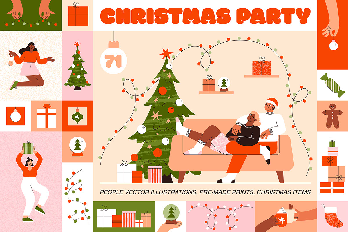 Christmas Party People Illustrations rendition image