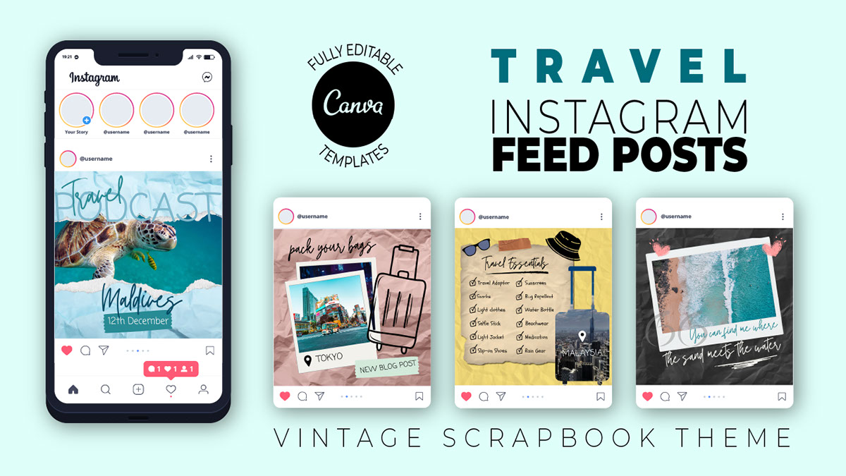 Travel Instagram Feed Posts - Links to Canva rendition image