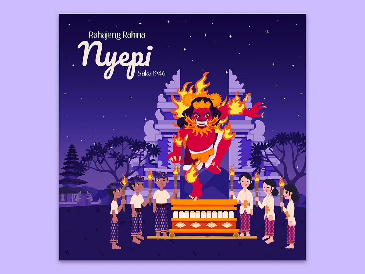 Burning Ogoh-Ogoh for Nyepi Day Vector rendition image