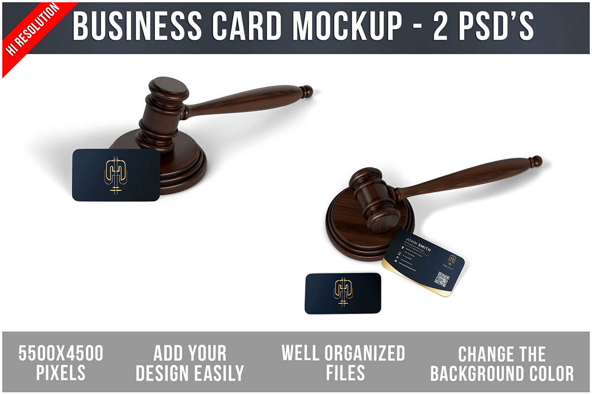 Business Card with Judges Gavel Mockup rendition image
