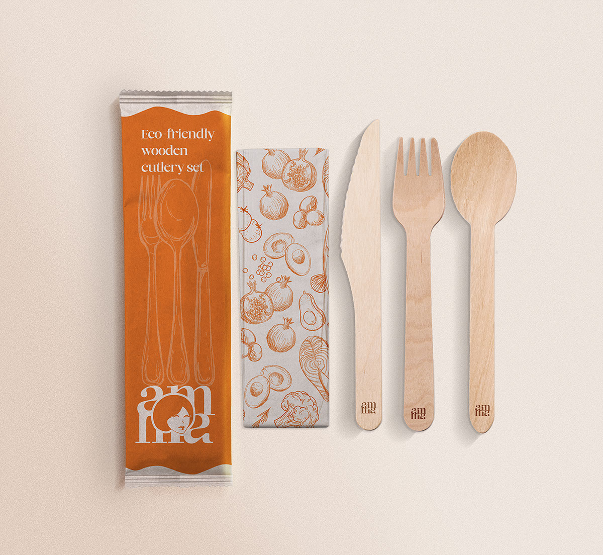 Free Wooden Cutlery Set Mock Up rendition image