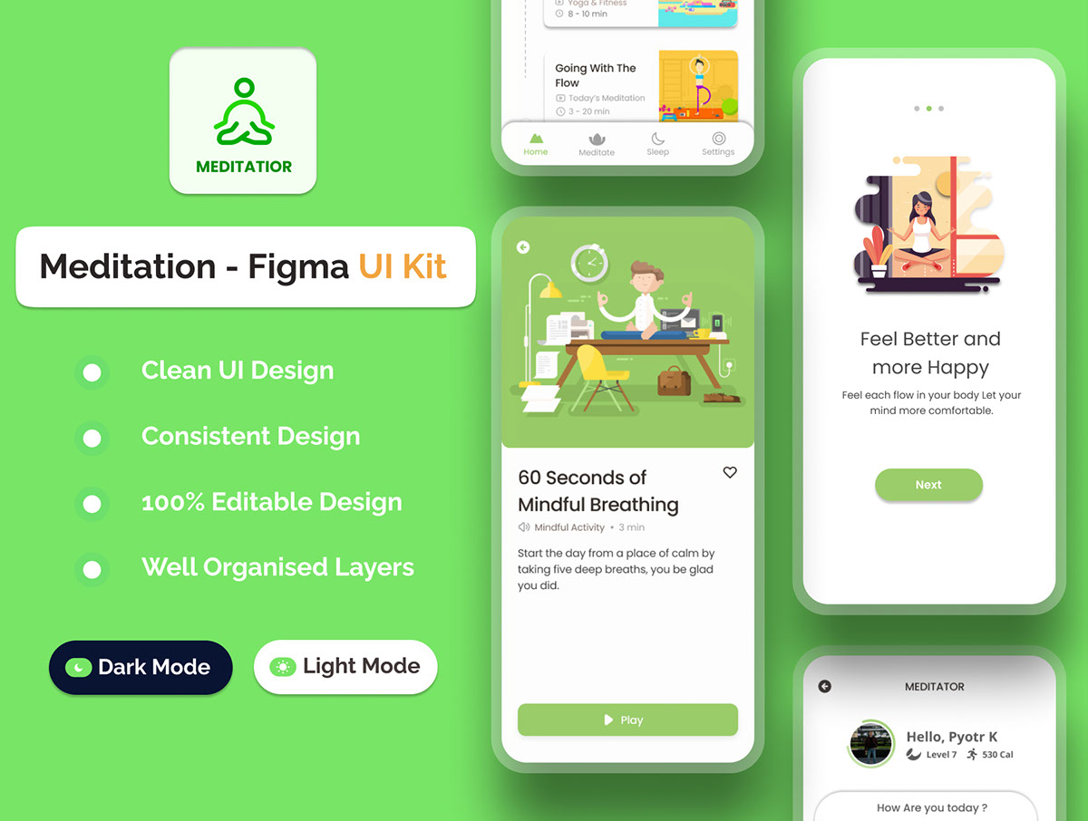 Meditation App Figma UI Kit rendition image