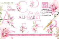 Watercolor Lily Floral Alphabet Monogram