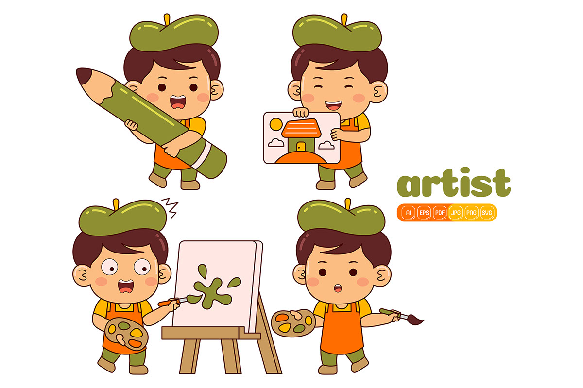 Kids Boy Artist Profession Vector Pack rendition image