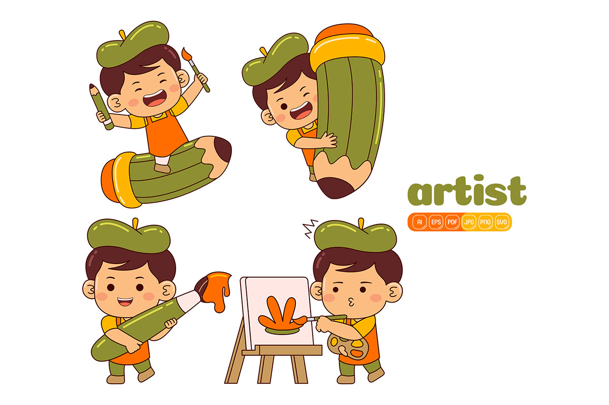 Kids Boy Artist Profession Vector Pack rendition image