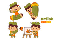Kids Boy Artist Profession Vector Pack