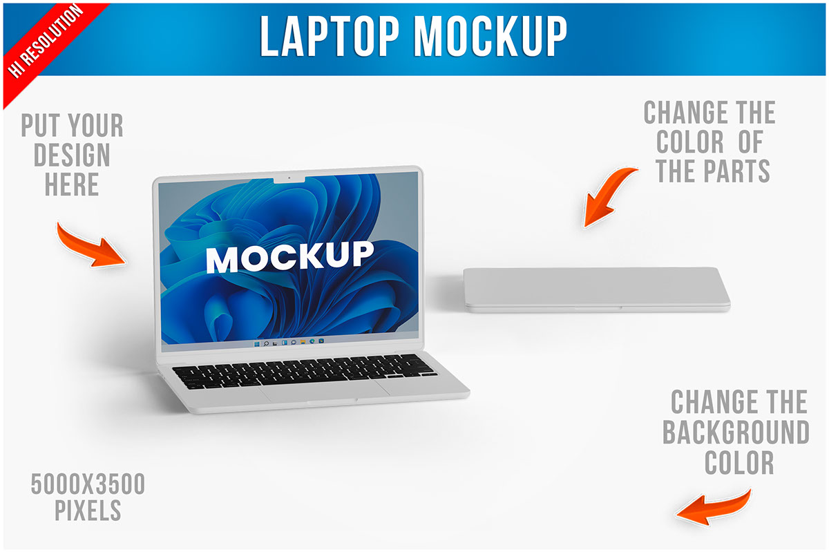 Open and Closed Laptop Mockup rendition image