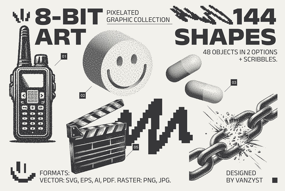 8-Bit Art - Pixelated Graphic Pack rendition image