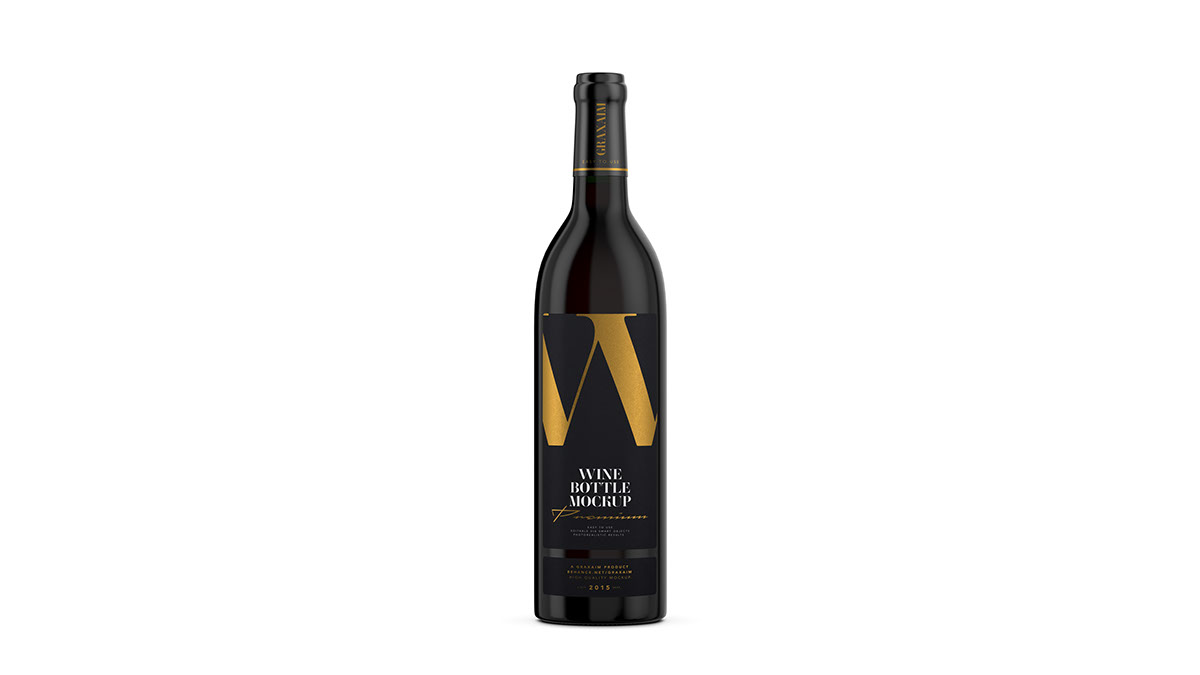 Red Wine Bottle Mockup with Textured Label rendition image